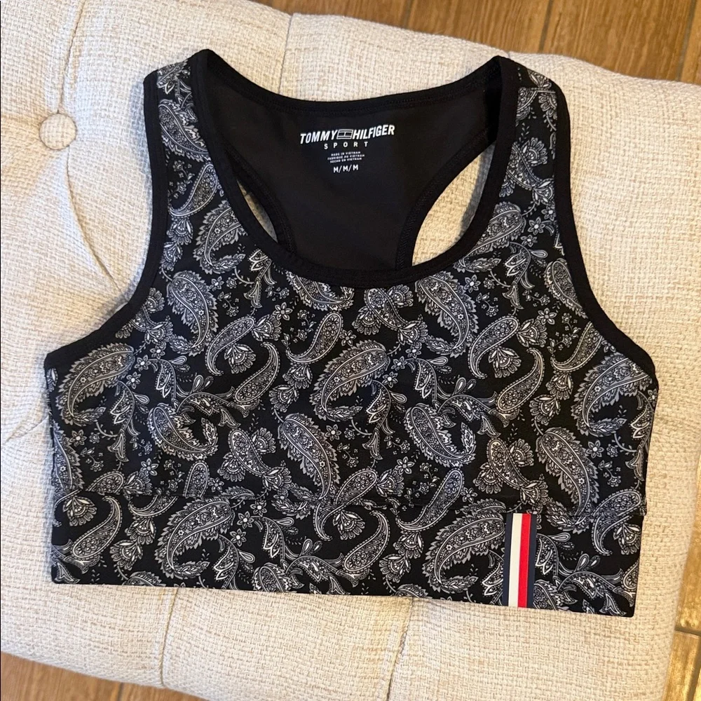 Tommy Hilfiger Black and White Paisley Sports Bra M